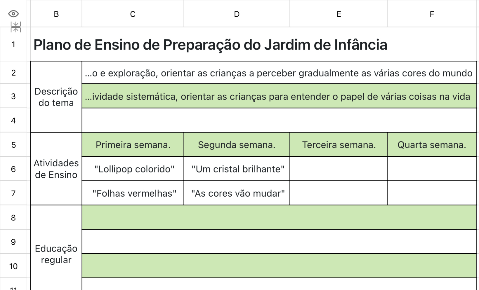 Plano de Ensino de Preparação do Jardim de Infância